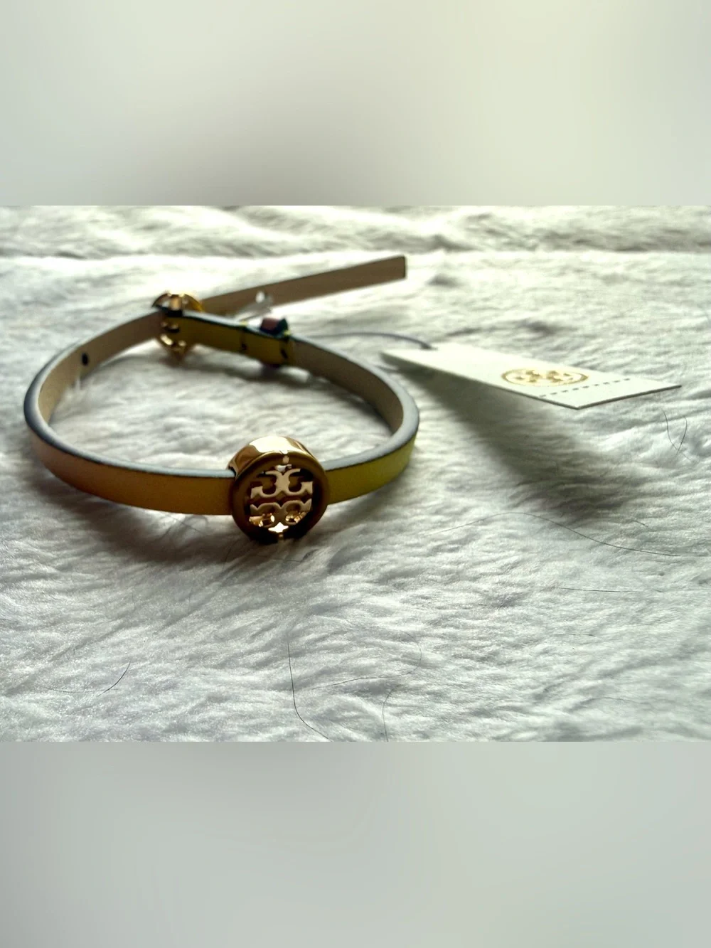 Tory Burch Degrade Yellow Pink Logo Leather Bracelet